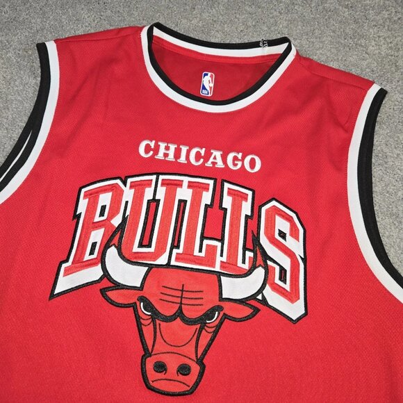 Chicago Bulls Basketball Jersey Mens Large Red 2-Sided Printed Spell Out NBA - Picture 1 of 8